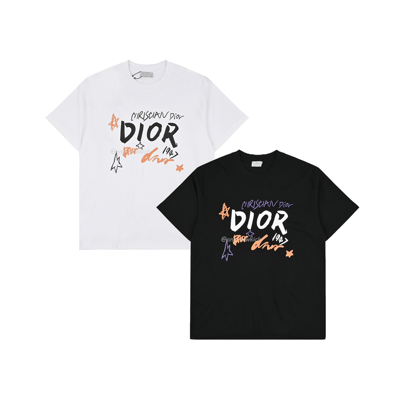 Dior Hand Drawn Sketch Logo Graffiti Short Sleeved T Shirt (1) - newkick.vip